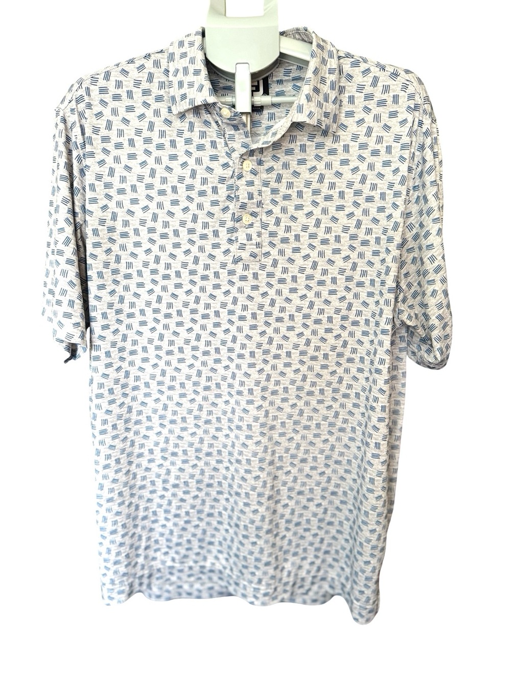 FootJoy Golf Polo Shirt Large Gray Blue Geometric Print Stretch Performance